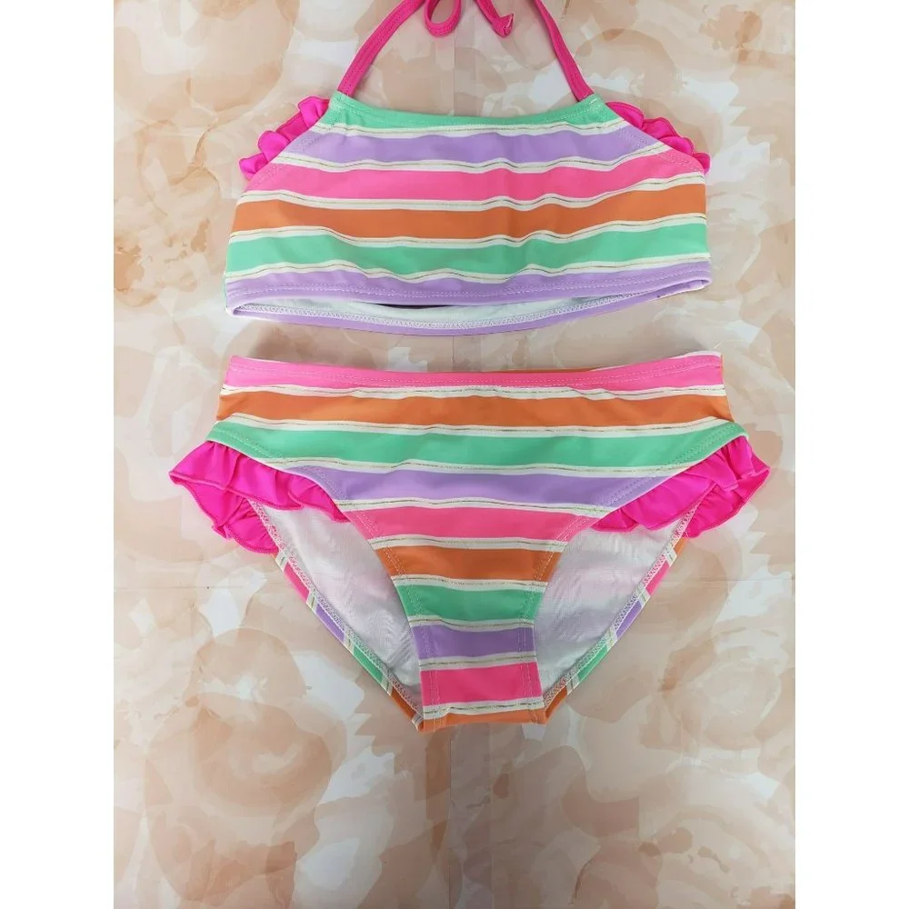 Heat Girls Size 10/12 Rainbow‎ Striped 2 Piece Swimsuit
